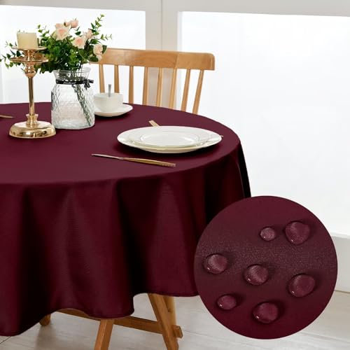 DWCN Weinrot Tischdecke Rund 120cm,Fleckschutz Abwaschbar Tischdecke Weihnachten Tischtuch für Esszimmer,Garten,Party,Hochzeiten oder Haushal