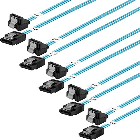 ADCAUDX SATA-III Cable: 0.5M, 5 Pack Thin 90-Degree SATA Right-Angle Straight to Angled 6 Gbps Data Cable for Hard Drive, Computer, SDD, HDD, Blue (1.6FT)