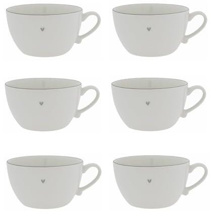 Bastion Collections 6er Set Suppentassen Heart mit grauem Herz D. 15cm für 900ml