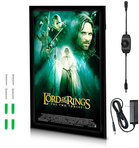 NexaFrame Filmposterrahmen mit LED-Hintergrundbeleuchtung, 45,7 x 61 cm, schwarze Kinobox für Poster, gerahmte Wandkunstlichter für Gemälde und Bilder, digitale Beschilderung, beleuchtete