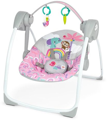 Bright Starts Rosa Paradies Tragbare Kompakte Babyschaukel mit Musik, Unisex, Neugeborenen +
