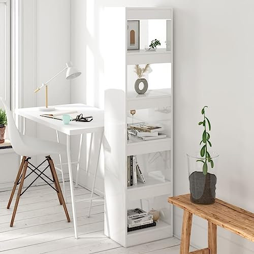 CKioict Eckvitrine Modernes Standregal Wohnzimmermöbel Bücherregal/Raumteiler Hochglanz-Weiß 40x30x166 cmfür Wohnzimmer, Schlafzimmer, Büro