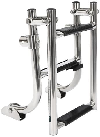 BAOCHADA 3 Step Folding Ladder, Stainless Steel Folding Boat Ladder, Marine Foldable Stainless Steel Ladder 2+1 Step, Folding Boarding Ladder for Boat Yacht Ship, Load Bearing 350LBS, Polish Silver