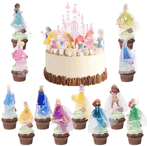 XINGPUBHD 20 PCS Princess Cake Toppers, Princess Birthday Party Decorations, Pink, 3x2cm, 20 Pieces