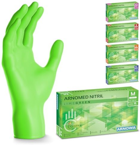 100x ARNOMED Einweghandschuhe Grün, Nitrilhandschuhe M, Einmalhandschuhe, Handschuhe Einweg puderfrei, latexfreie Gummihandschuhe, Einweghandschuhe in XS, S, M, L & XL verfügbar