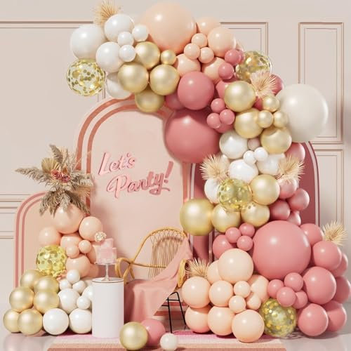 Luftballons Girlande Rosa, 138 Stück Retro Rosa Beige Weiß Gold Ballons Girlande, Luftballon Pastell Rosa Weiß Sand für Boho Geburtstag Hochzeit Baby Party Brautparty Pastoral Party Dekorationen