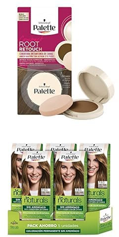 Palette Compact Retoca Raíces polvo compacto – Rubio Oscuro + Schwarzkopf Palette Naturals - Tinte 7.65 Rubio Medio Dorado (Pack de 5)
