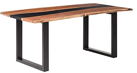 Woodkings Esstisch Black River | Küchentisch 170x90 aus Akazie | Baumkantentisch mit Epoxidharz-Design | perfekt für Esszimmer | Modern und Einzigartig