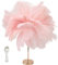 Feder-Tischlampe, Elegante 3-Farben-dimmbare Federlampe, Touch-Schalter, USB-Stecker in Federlichtern, Moderne Dekorative Nachttischleuchte Für Schlafzimmer(Rosa)