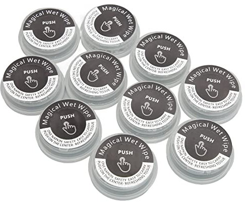 Lingettes à Main à Pression 10 Pièces, Mouchoirs Humides Compressés Individuels Portables Jetables avec Séparation Sèche et Humide, Tissu en Tissu pour L'extérieur