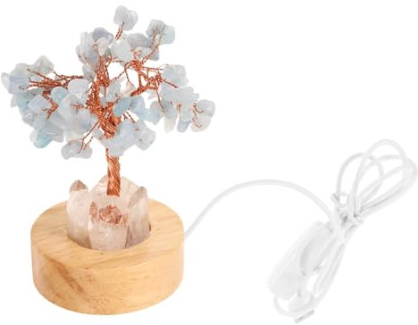 Artibetter Kristallbaum Nachtlicht Aus Holz Und Blauem Kristall Dekorative Tischlampe Für Schlafzimmer Und Kleine Räume Feng Shui Geldbaum Symbolik Einzigartiges Deko-licht Für Büro Und Zuhau