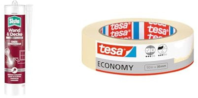 Sista Pattex Wand & Decke Acryl, Dichtmasse zum Abdichten von Rissen an Wand & Decke & tesa Malerband ECONOMY - Vielseitiges Klebeband für Malerarbeiten ohne Lösungsmittel