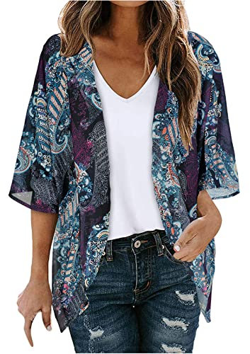 Floral Printed Women's Summer Beach Coverups - Lightweight Chiffon Kimono Cardigans