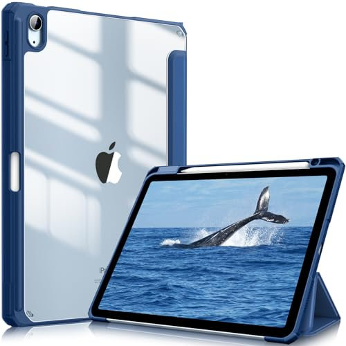 Fintie Hybrid Hülle für iPad Air 11 Zoll M3 2025/ M2 2024, iPad Air 5/4 Gen (2022/2020) 10,9 Zoll mit Stifthalter - Stoßfeste Schutzhülle mit transparenter Hartschale auf der Rückseite, Navy