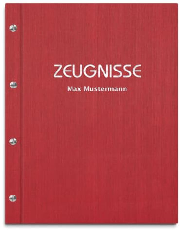 Personalisierte Zeugnismappe mit eigenem Namen in roter Leinenoptik – inkl. 12 Sichthüllen – Handgefertigte Mappe für Zeugnisse und Urkunden