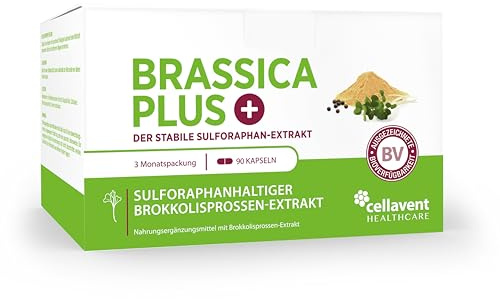Brokkolisprossen Extrakt Kapseln | höchstdosiert | 280.000 mg Brokkoli | 99% stabilisiertes Sulforaphan | 3.600 mg Brokkolisprossen pro Kapsel | 60% besser bioverfügbar | Brassica PLUS