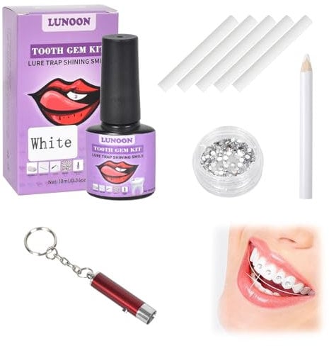 Kit de Gemas para Dientes Gemas Juego de Gemas Dentales, Juego DeJoyas Dentales con Pegamento, Tooth Gems Kit Diamante Dientes Kit para Decoración De Uñas Y Dientes De Bricolaje Tooth Gem (Blanco)