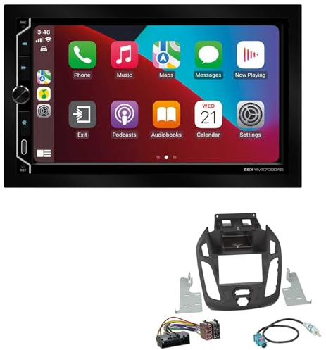 ESX VMX700DAB 2-DIN Autoradio kompatibel mit Wireless Apple CarPlay Android Auto Bluetooth DAB+ passend für Ford Tourneo Connect, Transit Connect ab 2013 schwarz ohne Display