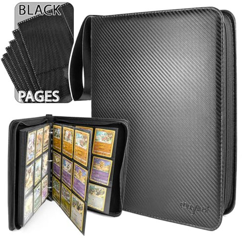 MajilluxPremium Sammelkarten Album – 9 Karten pro Seite, Gesamtkapazität von 396 Karten, Elegantes Design mit Kohlefaser-Effekt, Pokemon Ordner, YuGiOh Sammelkarten Alben