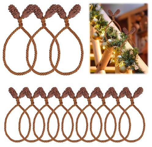 12 Stück Weihnachtsgirlanden Bänder, 40 cm Flexible Weihnachtsgeländer-Bänder Wiederverwendbare Dekorative Drehbänder für die Weihnachtsfeier Heimdekoration (Brun)