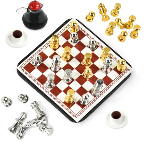 Miniatur Schach, Miniatur Puppenhaus Zubehör, Schachspiel Puppenhaus, Puppenhaus Bierkrug, Miniatur Schachbrett Puppenhaus Zubehör Weihnachten, Geeignet zum Dekorieren von Puppenhäusern (B)