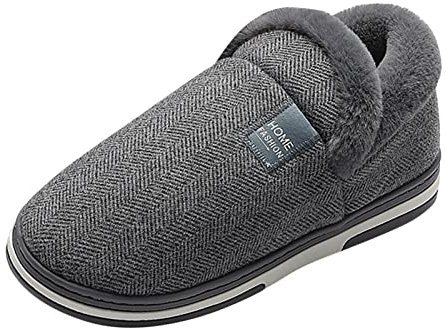 Chaussons chauffants à enfiler en peluche pour homme - Bout rond - Garde au chaud - Couleur unie - Passe au micro-ondes, gris foncé, 38 2/3 EU