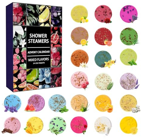 Shower Steamers Adventskalender 24 Tage Spa Care Countdown Kalender, 2024 Weihnachtsdusche Dampfgarer Aromatherapie Duschbomben | Aromatherapie Duschdämpfer Adventskalender für Weihnachten