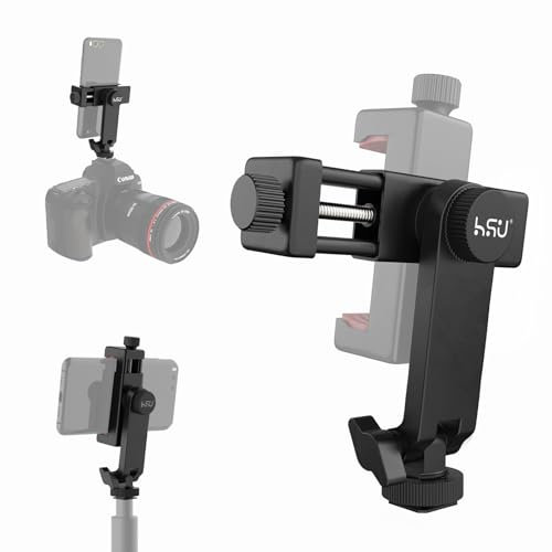 HSU Camera Phone Mount with Cold Shoe, Universal Cell Phone Holder Bracket, Phone Tripod Mount Adapter for Smartphone within 2.3-4.0 Inches,Phone Clamp for Mobile Photography