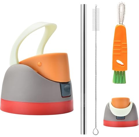 Replacement Lid for Owala Freesip, One Button Water Bottle Top Cap with Stainless Steel Straw and Brushes for Owala Cup 16oz 24oz 32oz 40oz, No Leakage Replacement Accessory for Owala Free Sip