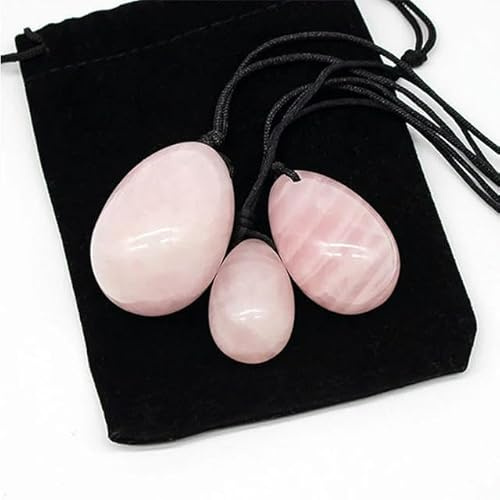 Natural Rose Quartz Yoni Egg Kegel Women Exerciser Balls Drilled -3pc set