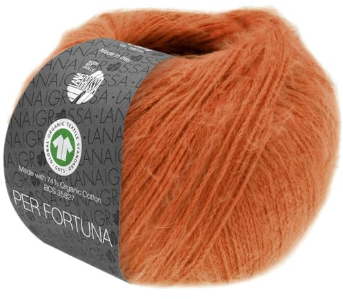 LANA GROSSA Per Fortuna GOTS | Leichtes Sommerflauschgarn mit Baumwolle | Handstrickgarn aus 74% Baumwolle (Bio) & 26% Polyamid | 50g Wolle zum Stricken & Häkeln | 190m Garn FB 56