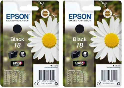 Epson 18 Black Daisy Genuine, Claria Home Ink Cartridge (Pack of 2)