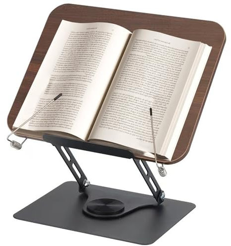 Buchständer zum Lesen, Verstellbarer Buchhalter Leseständer mit 360° drehbarer Basis, Holz Kochbuchhalter mit Seitenclip, Kochbuchständer Präsentationsständer für Rezept, Zeitschrift, Tablet, Laptop