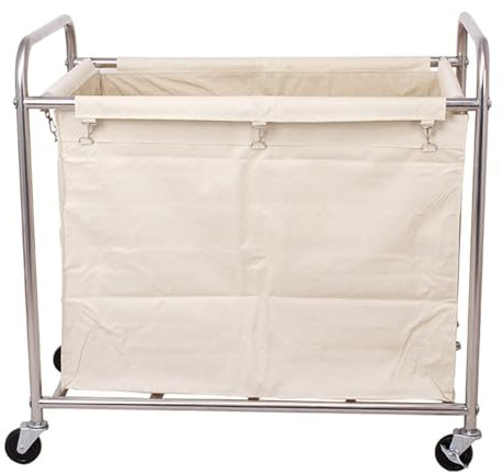 GBPLDMAQ Putzwagen Reinigungswagen Dickes Edelstahlmaterial, Wäschewagen mit Rollen mit Abnehmbarer Oxford-Stofftasche, für Geschäft, Schule, Büro(Beige)