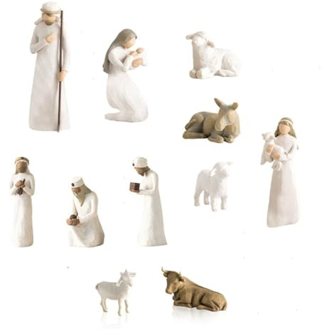 Alulayu Weihnachtskrippe aus Kunstharz mit 6 Figuren und Stall, Jesusstatue, Krippe, Kunstharz, kleine Menschen, Krippenset Born Scene Willow-Tree Figur, Weihnachtskrippe mit Figuren