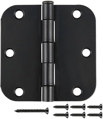 Pack of 24 Matte Black Door Hinges, 3.75 x 3.5 Radius, Heavy Duty Rounded Hinge for Standard Bedroom Office Doors Removable Pin RV Garage Shed