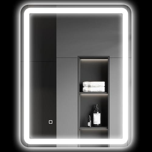 HOMCOM Espejo de Baño con Luces LED 60x80 cm Espejo de Pared Antivaho con 3 Temperaturas de Color Regulable y Función de Memoria Horizontal y Vertical