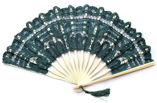 Lace Folding Fans, Cotton Hand Fan,Vintage Lace Fan, for Wedding Engagement Dancing Party(olive green)