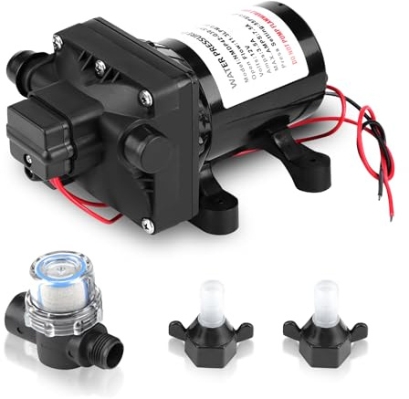 Wasserpumpe 12V, 3 GPM 55 PSI DC Wasserpumpe, 7,5A Selbstansaugend Pumpe Wasser, Druckwasserpumpe mit 4 Kammer Membran & Druckschalter für Wohnmobil, Wohnwagen, Yacht, Garten (4008101E65)