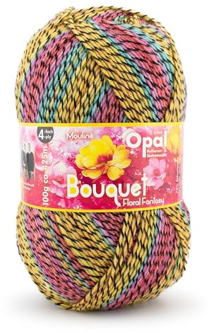 Opal Bouquet Mouliné Sockengarn, 4-fach, 75% Schurwolle Superwash, 25% Polyamid, 425m Lauflänge, 100g Knäuel (11683 Floral Fantasy)