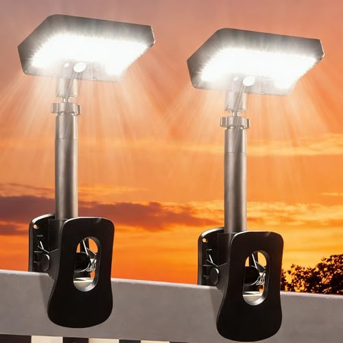 AURIVEE® Solar Zaunleuchten mit Bewegungsmelder 2er Pack,92 LEDs 600LM Solar Gartenleuchten & Terassenleuchten, Clip-On 360° Verstellbar mit Type-C Ladung für Außenbereich, Tor, Dachrinne und Camping