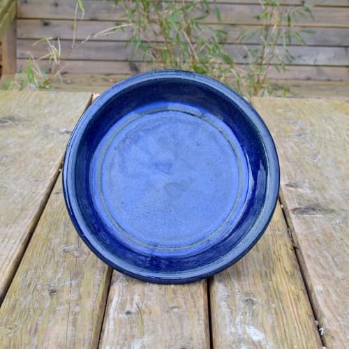 Bedwen Frost Proof Ceramic Saucers for Garden Planters Pots (Dark Blue, Small)