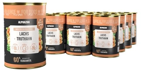 alphazoo Nassfutter Hund Duoprotein Truthahn + Lachs 12×400g – getreidefreies Nassfutter für Hunde mit hochwertigem Protein & Omega-3-Fettsäuren – Premium Hundefutter Made in Germany