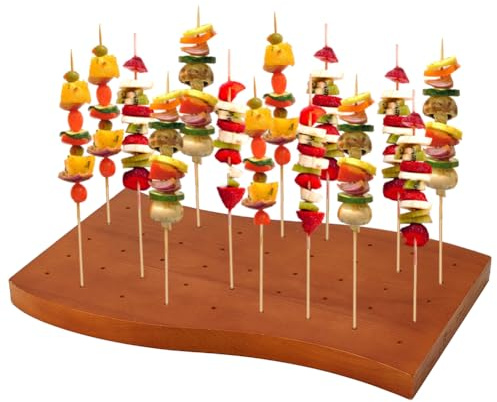 PH PandaHall 45 Fori Porta Spiedini in Legno per Cibo Supporto per Stuzzicadenti in Legno Foro 4mm Espositore per Lecca-Lecca Tavola Display per Buffet per Frutta Verdura Carne, 30x19cm
