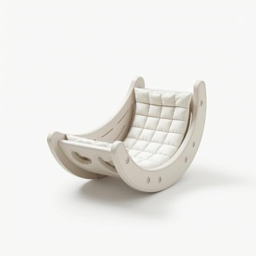 Jinhxofs Arco Montessoriano Educativo Arrampicatd Arco Arrampicata Stabile Gioco per Bambini, Bianco, Struttura Da Arrampicata A Luna + Cuscino Morbido