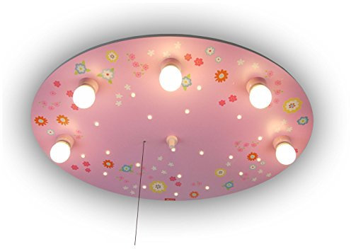 Kinder LED Deckenleuchte mit bunten Blumen, Zugschalter für Schlummerlicht Funktion im Kinderzimmer!