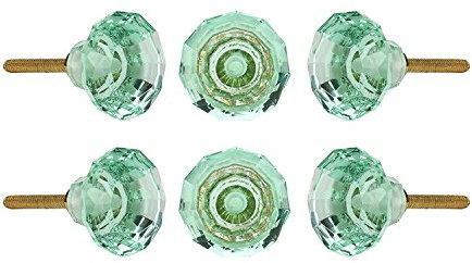 Perilla Home Set of 6 Crystal Knobs Decorative Glass Knobs for Home Kitchen Cabinet Hardware Cupboard Door Dresser Wardrobe and Drawer Pulls (Mint Green)