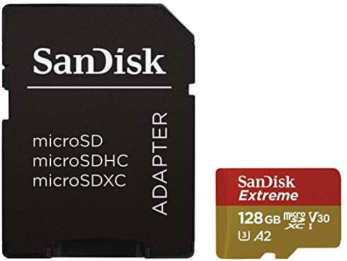 SanDisk Extreme micro SDSQXA1-128G-GN6AA per Action Camera e Droni + Adattatore SD, Velocità di Lettura fino a 160 MB/s, A2 C10 V30 UHS-I U3