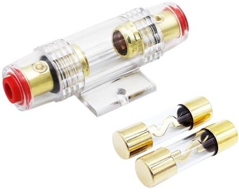 Carviya, portafusibili impermeabile in linea calibro 4-8 AWG con due fusibili di tipo AGU 100A per auto, audio, allarme, amplificatore, compressori (confezione da 1)