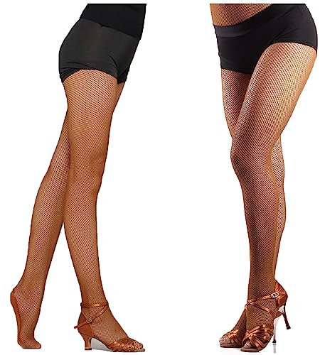 DANCEYOU Medias Rejilla Baile Profesionale Latino Sin fisuras de Red con Plantilla Antideslizante para Mujer y Niña Caramelo S/M